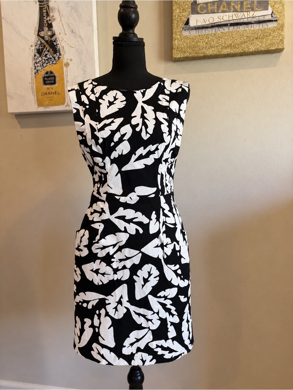 Plenty by Tracy Reese Black White Botanical Sheath Dress Size 8